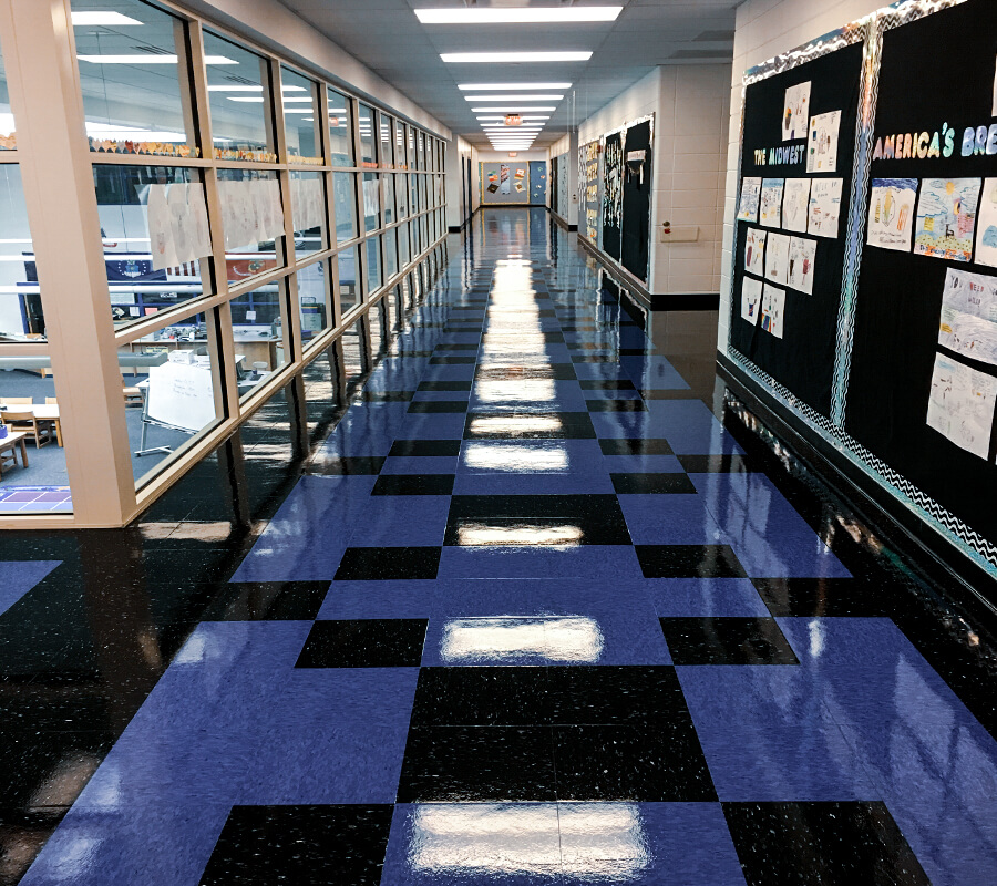 vct tile coating in school hallway