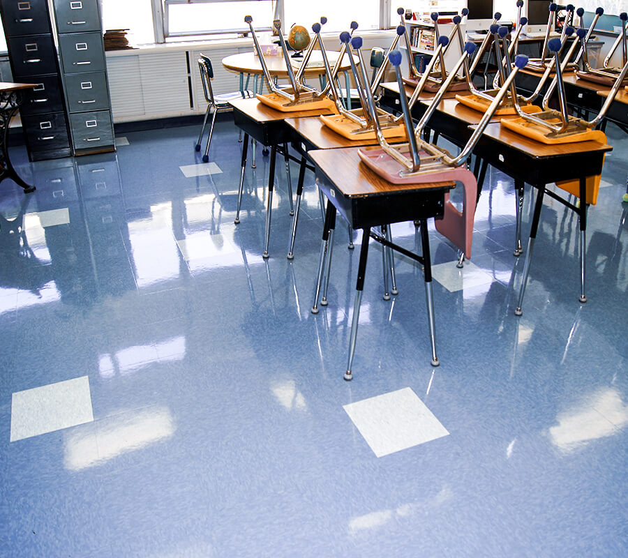 vct floor coating in school classroom